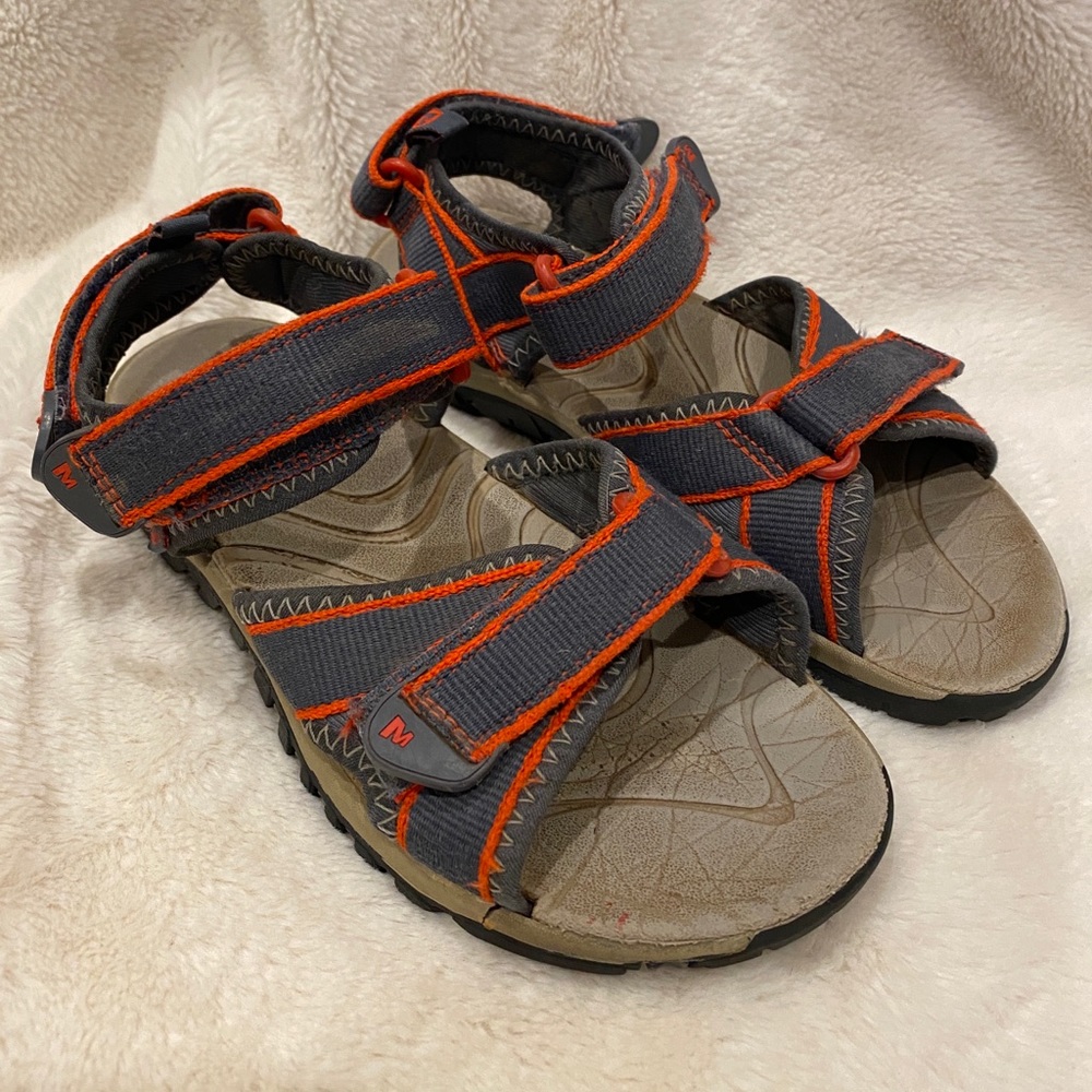 Merrell Kids Youth Strappy Velcro Gray and Orange Sandals Size 4Y? VGC